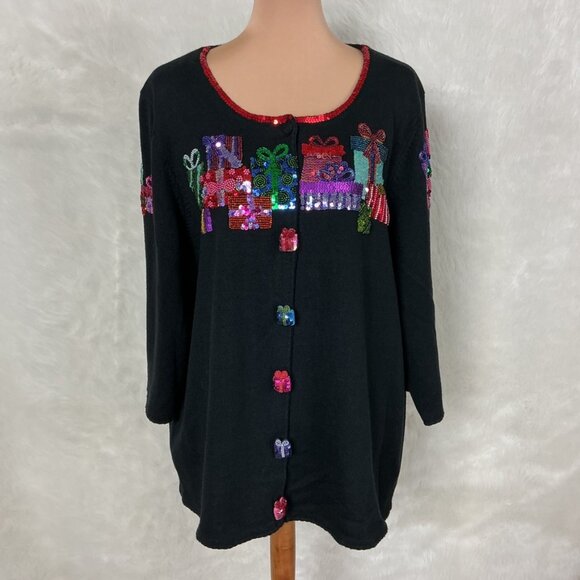 Vintage 00s Michael Simon Christmas Holiday Presents Cardigan Sweater Plus 3X - Picture 1 of 11
